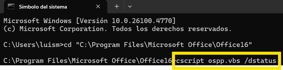 Comando cscript en la ventana de CMD