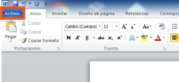 Menú Archivo en Office 2013