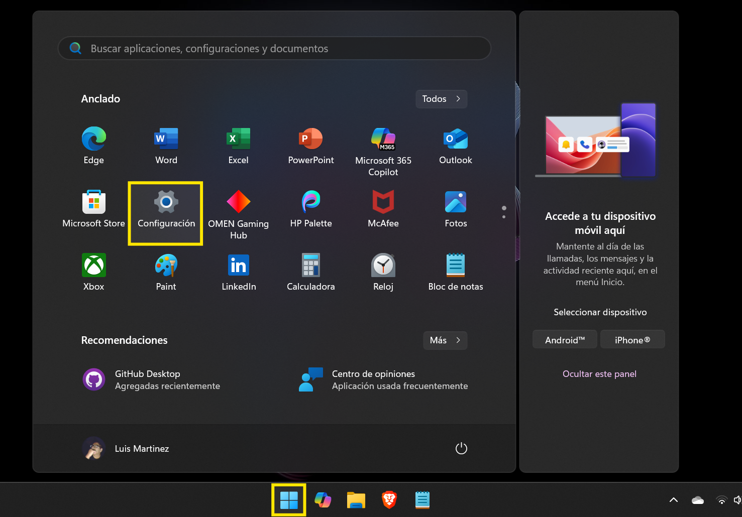 Captura de pantalla del ícono de configuración