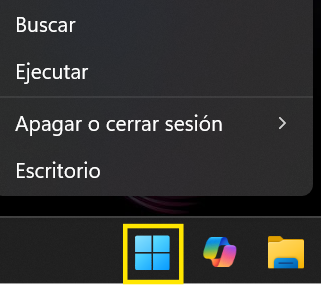 Menú de inicio con clic derecho