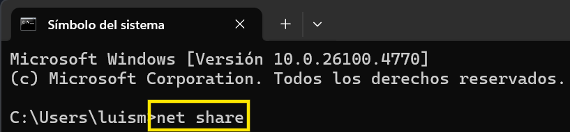 Comando net share en CMD