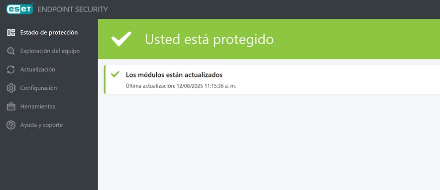 Ventana de ESET mostrando el estado de protección